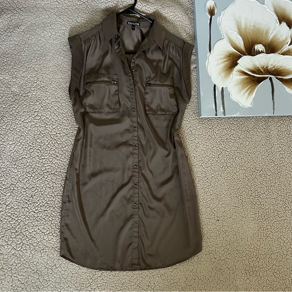 Express Sleeveless Shirt Dress | Collared Button-Down With Pockets | Size Small
